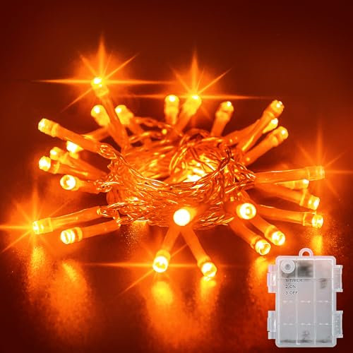 Dalugo Orange Halloween Lights, 3M 30 LED Orange Fairy Lights with 6h Timer, IP65 Waterproof Battery Powered Fairy Lights for Indoor Outdoor Halloween Christmas Decorations