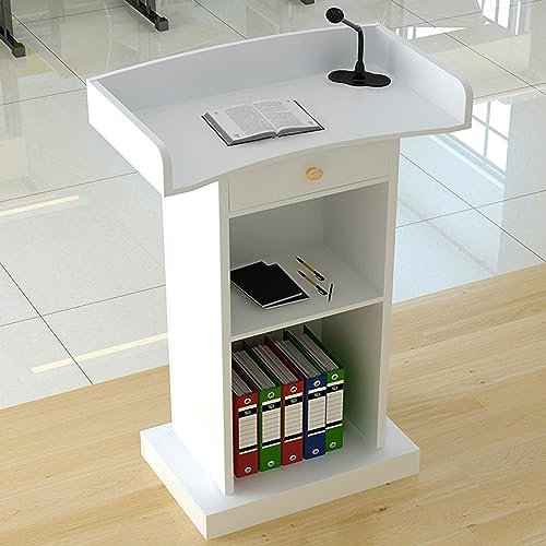 CLoxks Empfangstresen, Portable Podium, Tragbare Bodenkanzel, Empfangspult Aus Holz, für Klassenzimmer, Hochzeiten, Büro und Konferenz, Weiß/braun