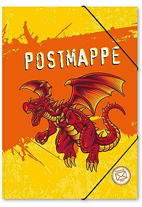 itenga Postmappe Gummizugmappe mit Motiv DIN A4 mit Gummizugverschluss - Sammelmappe Eckspanner (Drache)