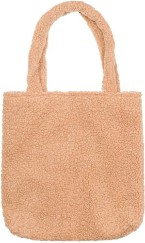 styleBREAKER Damen Teddyfell Beuteltasche mit langen breiten Henkeln, Schultertasche, Strick Optik Einfarbig 02012402, Farbe:Camel