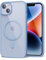 oakxco for iPhone 14 Plus Case Clear Magnetic Compatible with Magsafe, Thin Slim Transparent Non Yellowing, Hybrid Soft Silicone Bumper & Hard Plastic Protective Cover for Women, Light Blue