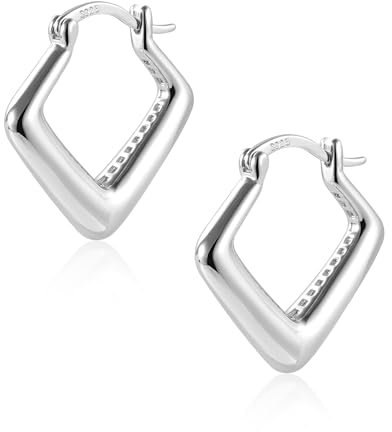 ALEXCRAFT Chunky Ohrringe Silber 925 Eckige Creolen Klein Damen Silver Hoop Earrings Geschenk für Frauen Freundin Mama Mädchen