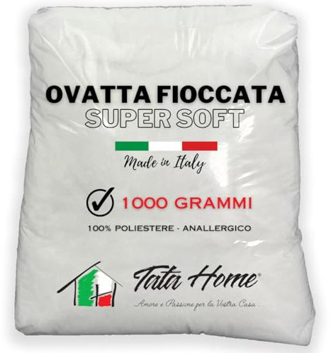 Tata Home Ovatta per Imbottitura in Poliestere Soffice per Cuscini Bambole Peluches Progetti Creativi Anallergica Fioccata Bianca Made in Italy Sacchetto 1 kg