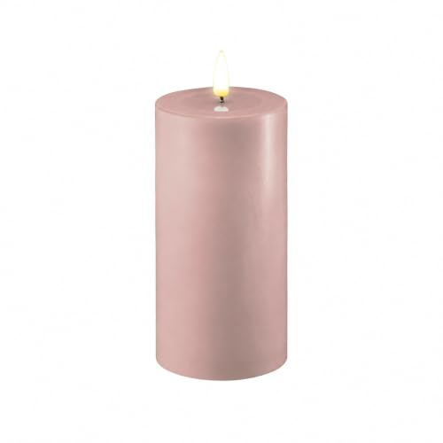 ReWu Homeart LED Kerze Deluxe, Indoor LED-Kerze mit Realistischer Flamme auf einem Echtwachsspiegel, Warmweißes Licht, Rose, 7,5 x 15 cm, Echtwachs