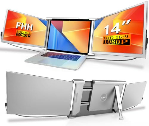 FHH Laptop Screen Extender, 14 FHD 1080P Triple Monitor for Laptop Extension- 315°Rotate Portable Dual Monitor Screen for 13.3-16.5 Laptops Type-C/HDMI/USB-A Plug & Play for Wins/Mac/Chro