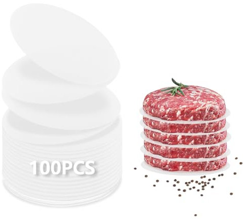 Sangcca Papel Para Hamburguesas, 100 Piezas Papel Antiadherente para Prensas de Hamburguesas, Papel Horno Redondo para Hamburguesas, Cheeseburgers, Albóndigas, Sartén, Barbacoa - 11.5CM