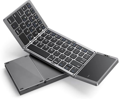 Foldable Bluetooth Keyboard, Portable Wireless Keyboard with touchpad, Mini bluetooth keyboard Compatible with iOS Android Windows, Rechargeable Folding Keyboard for PC Tablet phone ipad (Black)