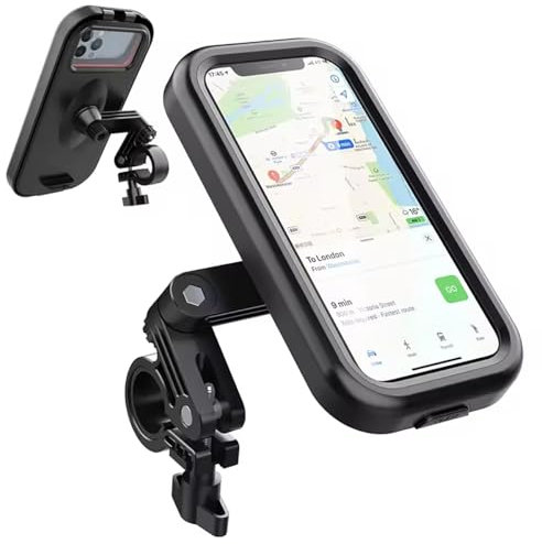 Yuexitech Motorbike Phone Holder Waterproof,360° Rotatable Bicycle Holder, Anti-Shake Motorbike Phone Mount, Waterproof Phone Holder for Motorcycle/Moped, Compatible with Phones up to 6.8