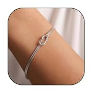 WATEFOER Bracciale Nodo d'Amore Placcato in Oro 18 Carati per Donne, Infinito a Catena di Serpente, Regolabile, Gioielli per Coppie (Argent)
