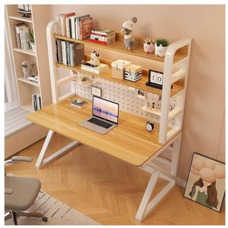 Bureaux Table d’Ordinateur Bureau d'écriture pour étudiant avec étagères et Panneau perforé - Bureau d'ordinateur Moderne de 39 Pouces, Facile à Assembler, Table de Travail pour étudier, écr