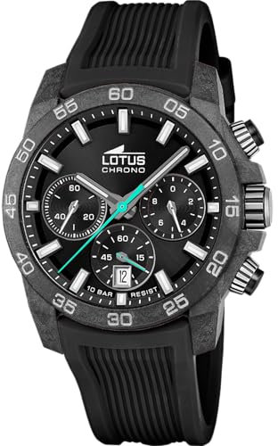 Lotus Montre pour Homme 18974/3 Chrono Boîtier en Fibre de Carbone Noir Bracelet en Caoutchouc Noir