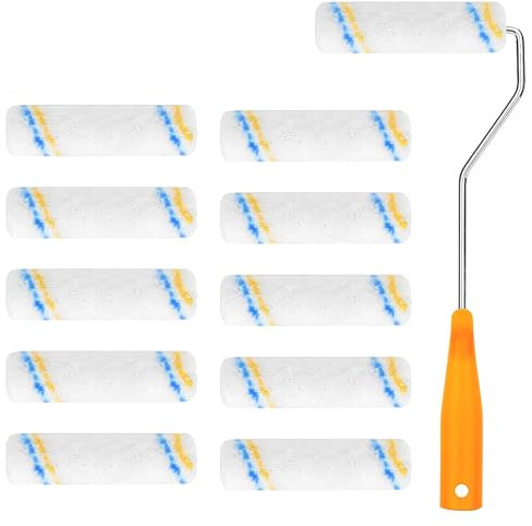 NCZCDZSW Farbroller Wandfarbe 10 Pcs 100 mm Mikrofaser Maler Rollen mit komfortablem Rutschfester Griff Polyester Kurzflorig Farbroller Malerrolle für Fassadenfarben Gebäudedekoration Wandfarbe