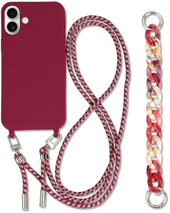 FIFTHAVE Mobile Phone Chain Compatible with iPhone 16 Case with Strap, Necklace Mobile Phone Case with Bracelet iPhone 16 Protective Case with Chain Silicone Case with Cord for Hanging Bumper Cover