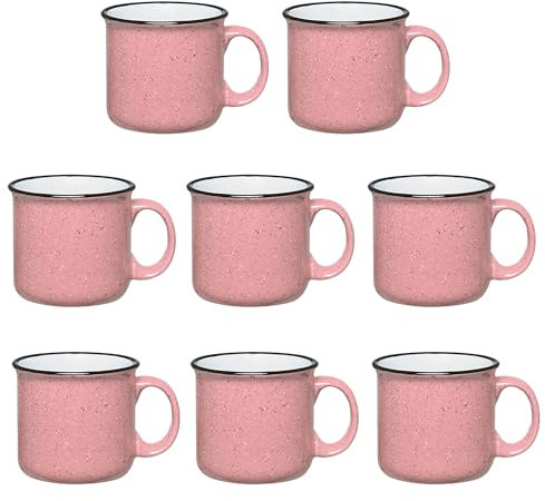Gifts by Design Set of 8 Ceramic Campfire Mugs – 15 Oz, Pink – Coffee & Tea Cups for Home, Work, Travel, Camping – Customizable, Great for DIY, Events, Companies