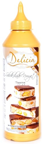 Delicia Schokolade-Nougat Sauce 600g - Schokolade-Nougat Soße für Eis, Dessertsoße & Eis Topping für Waffeln, Pancakes, Crêpes, Kuchen, Kaffee, Milchshakes und Desserts