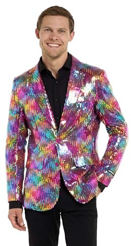 Suitmeister Regenbogen Party-Blazer für Herren - Weihnachten, Silvesterparty - Glänzende Pailletten-Anzugjacke - Mehrfarbig