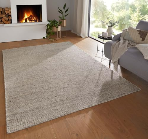Taracarpet Moderner Boho Wollteppich Bern fürs Wohnzimmer, Schlafzimmer und Esszimmer aus Schurwolle Natural Living nachhaltig beige 160x230 cm