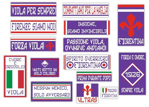 GamesMonkey® - Kit 15 Adesivi Ultras - Fiorentina - Campione Calcio Scudetto - Vinile Lucido HD - Made in Italy Impermeabili Esterno Interno Auto Moto Motocross Bici Casco Paraurti