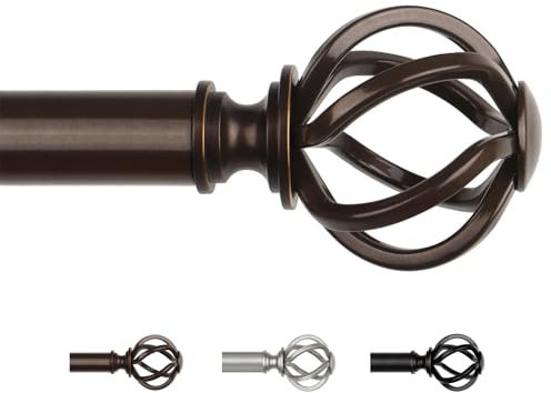 USFOOK Gardinenstangen Bronze 80 bis 304 cm, 22 mm Durchmesser Vorhangstangen Ausziehbar, Dekorative Gardinenstange mit Florale Endstück, Vorhangstange für Küchenfenster