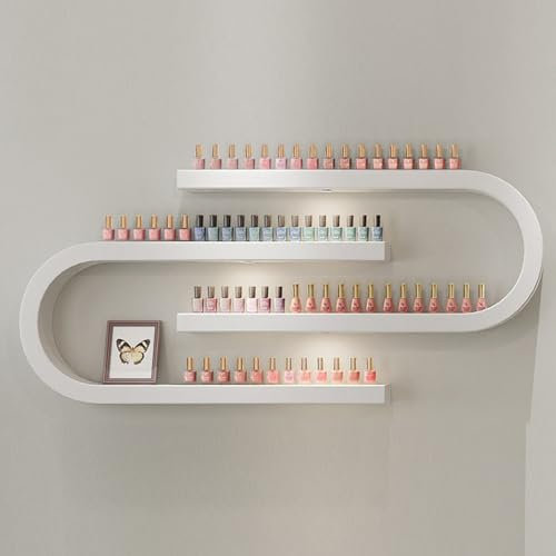 Esenlong 2 Pieces U Shape Mental Wall Mounted Nail Polish Storage Racks,White Cosmetic Display Rack,Lipstick Perfume Wall Shelf,Essential Oil Organizer for Nail Polish Bottles Spa Nail Salon Shop