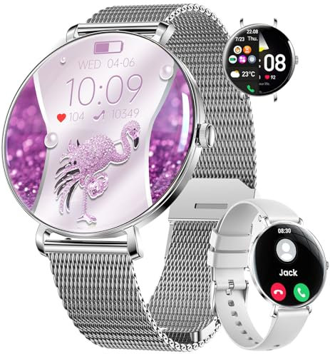 Smartwatch Donna Leggero con Ultra Sottile Schermo Curvo AMOLED Bluetooth Chiamate Podometro/Frequenza Cardiaca 100+ Modalità Sportive IP68 Impermeabile Elegante Orologio Smartwatch per Android iOS
