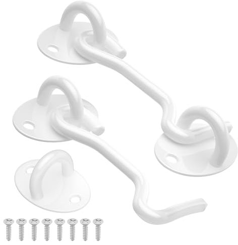 Türhaken und Ösenriegel, weiß, 76 mm, 2 Stück, Kabinenhaken und Ösenriegel, 7,6 cm, Torhakenschloss, robuster Edelstahl, für Fenster, Garten, Schuppen, Terrasse