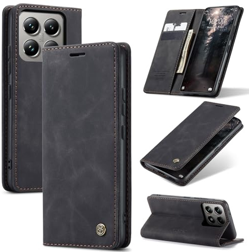 Azororo Cover per Xiaomi 14T Pro 5G, Premium PU Pelle Custodia, Magnetica Carta Fessura Portafoglio Case, Flip Cavalletto Custodia per Xiaomi 14T Pro - Nero