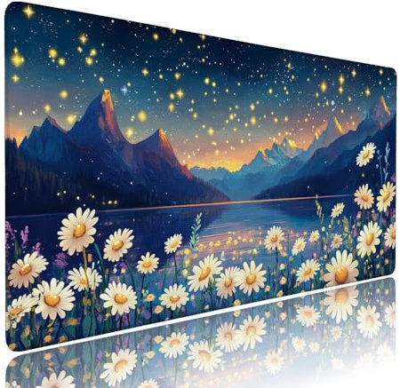 Grand Tapis de Souris XXL Bleu Tapis Bureau avec Base Anti-Dérapage, Design Durable et Imperméable, sous Main à Bords Cousus Clavier Mouse Pad Ciel étoilé 600x300x3mm pour Gamer PC Portable d-858