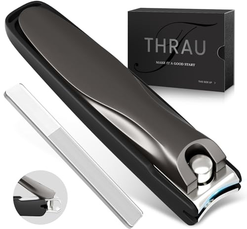 THRAU Nagelknipser mit Auffangbehälter, Edelstahl Nagelzange für Fingernägel & Fußnägel, Scharfer Nagelzwicker Set mit Nano-Glasfeile (Groß)