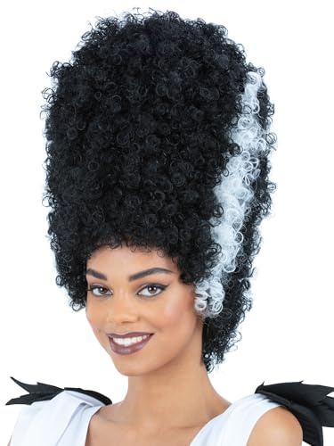 Smiffys Monster Bride Beehive Wig Black and White Streaked Hair Accessory for Halloween Fancy Dress Gothic Bride Costumes