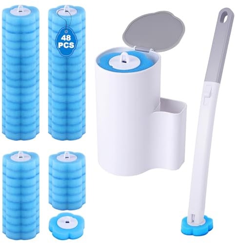 wlich Einweg Toilettenbürste, Klobürste, 48 Nachfüllungen, Wandhalterung | Flexibler Schrubbkopf, Hygienische WC-Reinigung, Wandmontierte Aufbewahrung für Zuhause, Wohnungen, Wohnheime, Büros, Hotels