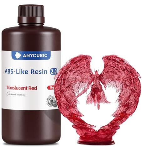 ANYCUBIC ABS-Like Resin 2.0 für alle Harz-3D-Drucker (Transparent Rot, 1kg) | 3D Drucker Resin mit hoher zähigkeit, Präziseren Details, Geringem Geruch, breite kompatibilität