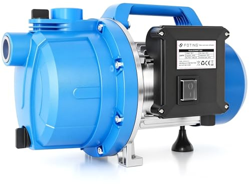FOTING Gartenpumpe 600 W, max. 4.200 l/h, max. 38 m Förderhöhe, max. 4,5 bar, Saughöhe bis 7 m, für Haus & Garten, mit Tragegriff & Entleerungsventil, Überhitzungsschutz, G1 Saug-/Druckanschluss