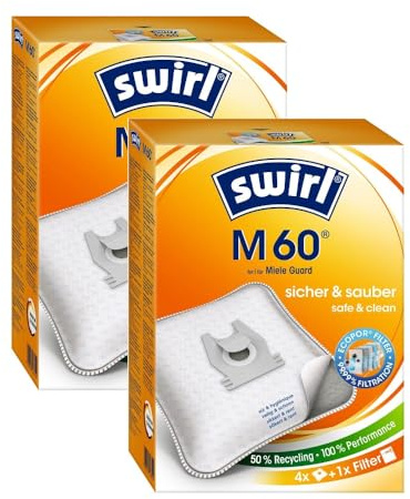8 Original Swirl M60 Staubsaugerbeutel kompatibel mit Staubsauger Miele Guard L1, M1, S1, TU, CO, S8380