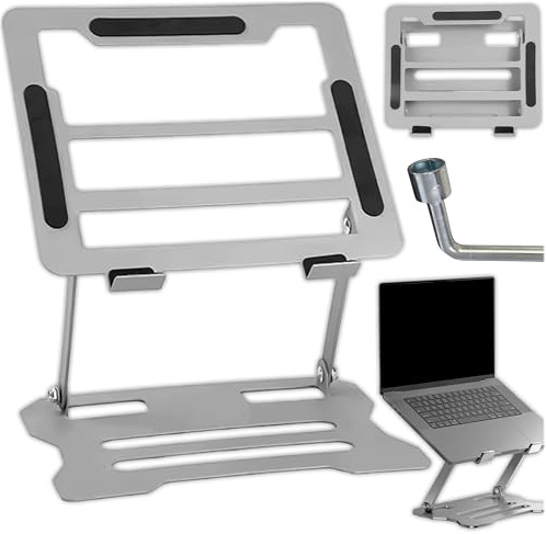 KRUMAD Supporto per laptop regolabile pieghevole in metallo per notebook, supporto per laptop per scrivania, divano e letto, antiscivolo, stabile, portata fino a 8 kg