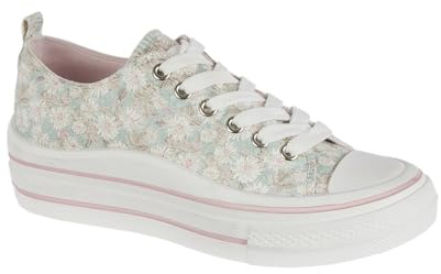 Urban Jacks Ladies Lace Up Platform Sole Canvas Baseball Sneakers 4-8 (Green Floral, UK Footwear Size System, Adult, Women, Numeric, Medium, 7)