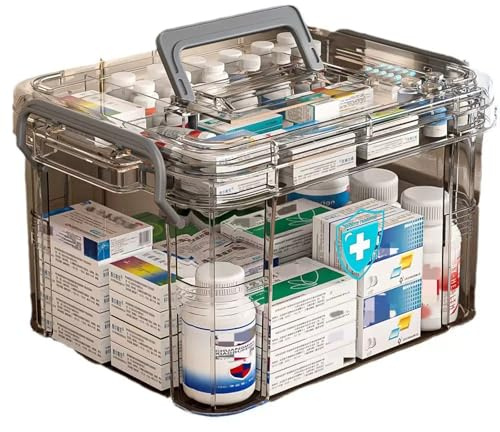 AouiSton Medicine Storage Box, 2 Layer First Aid Box Case Plastic Medicine Box Large Capacity Medical Box Storage Box Household Medicine Cabinet Organizer with Removable Tray for Medicine Storage