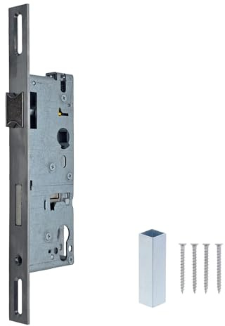 Qplus24 Set aus WILKA Rohrrahmenschloss 1438, Dornmaß 50 mm, Edelstahl Stulp 24 x 280 mm mit Langloch, Renovierungsschloss mit Reduzierhülse und Schrauben zur Befestigung