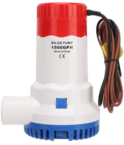 Luocute Bomba de Sentina de 1500 GPH, Bomba de Agua Sumergible para Marinos con Motor Ultra Silencioso Refrigerado por Agua y Filtro Fácil de Limpiar, para, Yates, Estanques, Piscinas, (12V)