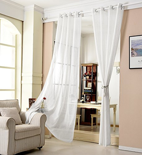 WOLTU Gardinen transparent mit Ösen Leinenoptik Vorhang Ösenvorhang Halbtransparent Stores Voile Fensterschal Leinenvorhang für Wohnzimmer Kinderzimmer Schlafzimmer 140x225 cm, Weiß (1 Stück)