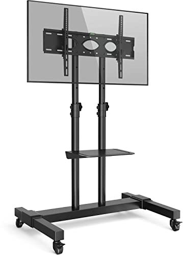 RFIVER TV Ständer Rollbar Fernsehständer, mit Rollen, Fernseher Wagen Staender Bodenstaender für 32 40 42 50 55 65 70 75 80 Zoll Hoehenverstellbar Schwarz | Max 50 KG Vesa 600x400 mm