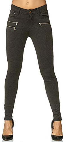 Elara Damen Stretch Hose Skinny Fit Jegging Chunkyrayan H86-6 Dk.Grey 38 (M)