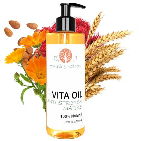 VITA OIL - Olio Professionale per il Trattamento della Pelle: Azione Idratante, Riparatrice, Cicatrizzante e Anti Smagliature (Gravidanza), Combatte la Flaccidità dell'87% (Vitamine A ed E) - 200 ml