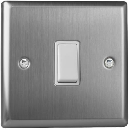 Varilight Single 20A Double Pole Switch - Classic Brushed Steel With White Rocker, XT20W