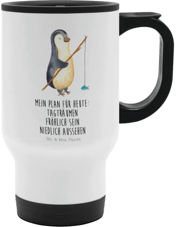 Mr. & Mrs. Panda Thermobecher Pinguin Angler - Geschenk, Plan, Pinguine, Motivation, Thermotasse, Warmhaltetasse, verträumt, Thermobecher To Go,
