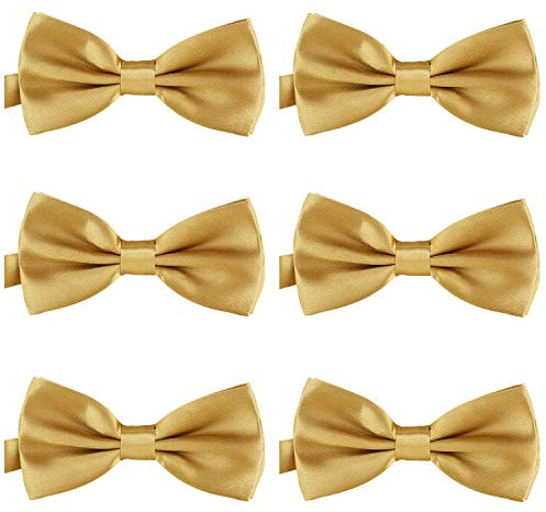 DonDon 6er Set Herren Fliege 12 x 6 cm gebunden und längenverstellbar messing