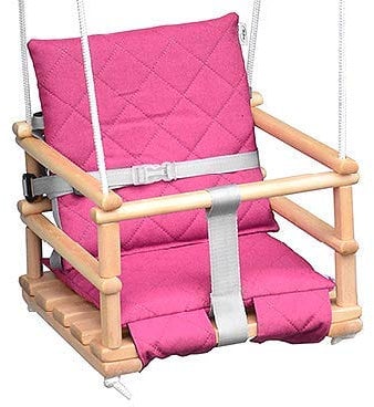 Kinderschaukel Babyschaukel Holz Babywippe Zimmerschaukel Indoor Baby Schaukel Stoff Babysitz Baby Schaukel zum Aufhängen 4 in 1 Sicherheitsgurte (Natural/Pink)