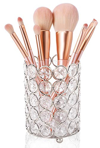 Shellkingdom Support de rangement pour pinceaux de maquillage, perles de cristal, stylos et pinceaux Cylindrique argenté.