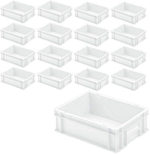 BRB 16x Euro-Stapelbehälter mit 2 Griffleisten, LxBxH 400x300x120 mm, 11 Liter, weiß