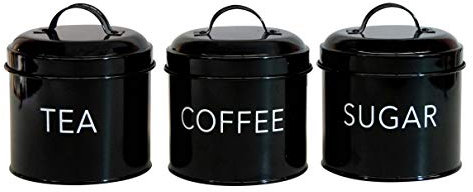 Itucci Set of 3 Retro Classic Black Tea, Coffee & Sugar Canisters Jars